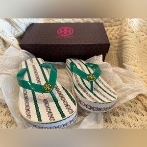 Tory Burch Gemini Rope Printed Wedge Thong Flip Flop Women's Size 8